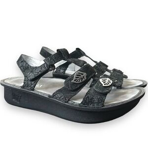 Alegria Kleo Black Leaf Comfort / Natural Sandal Womens Size 38 Black Leather